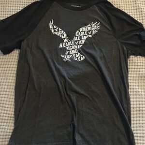 American Eagle Outfitters Black & Charcoal Raglan Eagle Graphic Tee